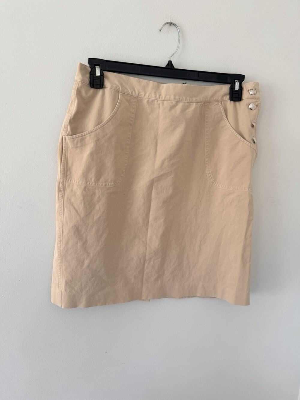 Lauren Ralph Lauren Premium Tan Cotton Skirt Silver Side Buttons Sz 12